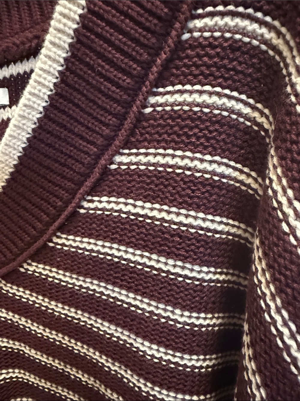 American Eagle Outfitters Burgundy and White Striped V-Neck Sweater - Picture 5 of 5